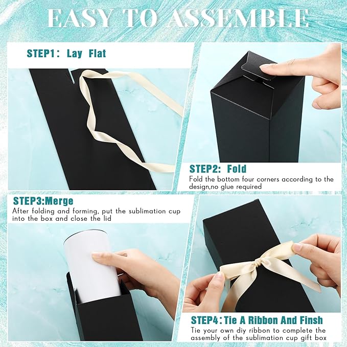 Qilery 12 Sets Gift Boxes with Ribbon for Sublimation Glass Tumbler Gift Boxes for 12oz, 20oz, 30oz Shipping Cup Exhibition Packaging(Black)