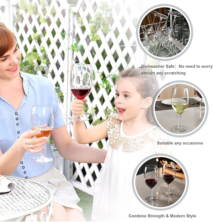 MICHLEY Unbreakable Wine Glasses, 100% Tritan Plastic Shatterproof Large Wine Glasses 20 oz, Set of 4