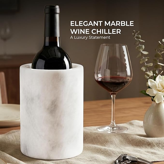 Marble Wine Cooler White 6.5" Inches Cooler For Champagne - Beverage And Wine Chiller For Bar Accessories, Wine Bottle Holder For Bar Decor, White