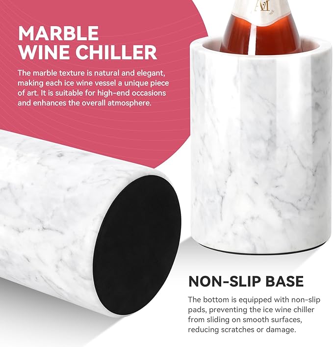 Marble Wine Chiller for Bottle,Wine Chiller Bucket,Wine Cooler Bucket for Any 750ml Bottle Champagne Chiller for Parties,Wine Bottle Chiller,Wine Bottle Cooler,Wine Gifts for Women Man (White)
