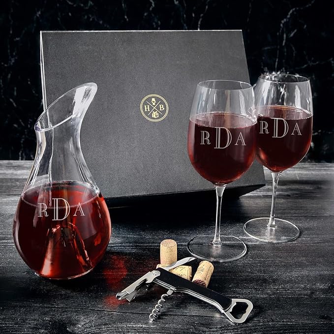 Personalized Wine Decanter and Wine Glass Set - 5 pc Luxury Wine Set, Custom Product