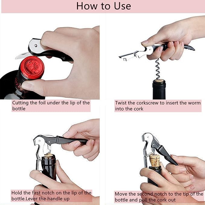 4-Pack Stainless Steel Travel Wine Opener Manual Professional Waiter Corkscrew with Foil Cutter