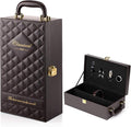 Wine Box, 2 Bottle Leatherette Top Handle with 4 Wine Accessory Travel Wine Gift Box, Handmade Premium Wine Carrier Case