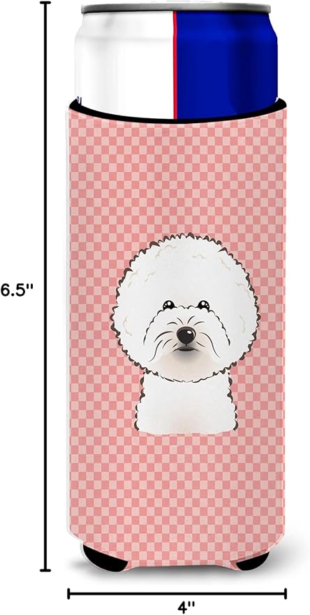 Checkerboard Pink Bichon Frise Ultra Beverage Insulators for slim cans BB1217MUK