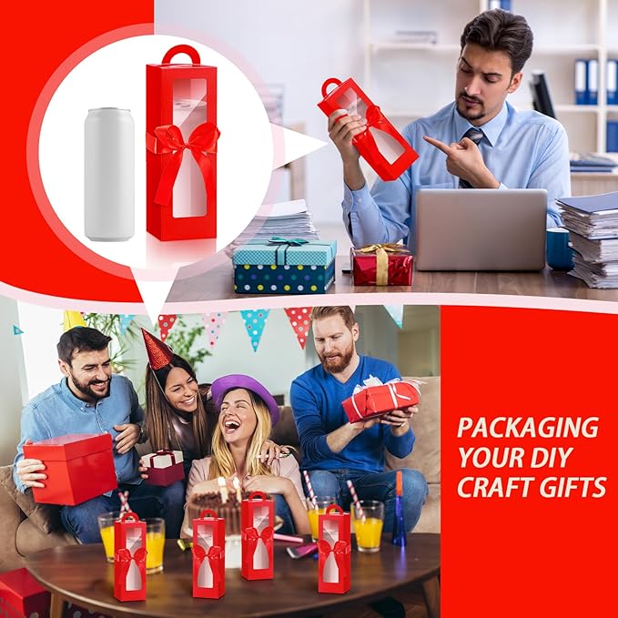 Ctosree 24 Pcs Tumbler Gift Box with Handle for 12oz 16oz 20oz 30oz Clear Wine Glass Gift Box Sublimation Tumblers Heat Press Blanks Bottle for Christmas Wrapping Packaging (Red)