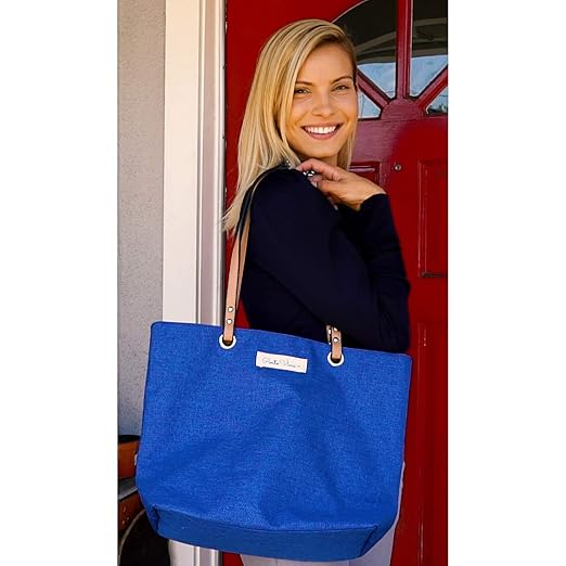 PortoVino City Tote Bag - Canvas Wine Purse with Hidden Spout and Dispenser Flask for Wine Lovers that Holds and Pours 2 bottles of Wine! For Traveling, Concerts, Bachelorette Party - Royal Blue