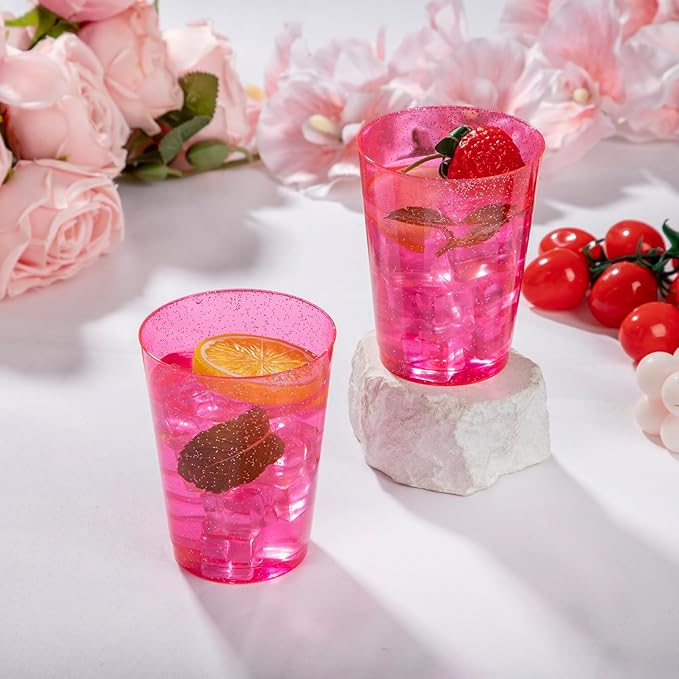 DaYammi 100 Pack Pink Plastic Cups 10Oz Clear Pink Disposable Party Cups for Martini and Cocktail,Fancy Disposable Cup for Wedding,Pink Party Cups Perfect for Mother's Day Party Wedding