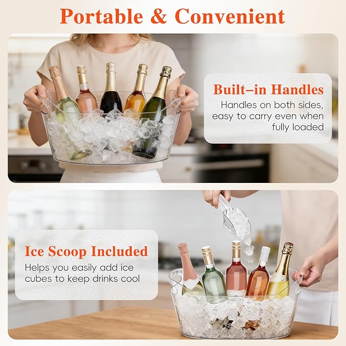 2 PCS Ice Buckets for Parties, 6.5L Large Ice Bucket, 1.7 Gallon Champagne Bucket with 2 Scoops, Beverage Tub Mimosa Bar Supplies for Champagne, Beer, Cocktail