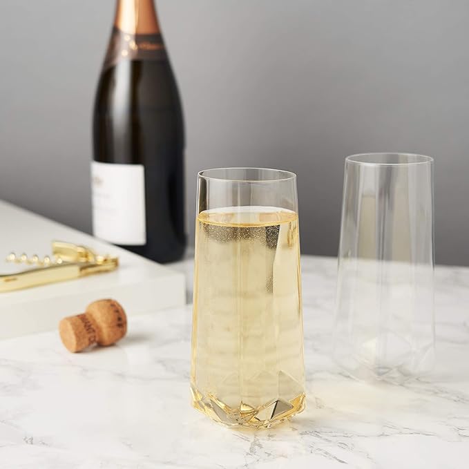 Viski Seneca Faceted Stemless Champagne Flutes, Crystal Clear Sparkling Wine Glasses for Prosecco, Sparkling Cocktails, Mimosas, Elegant Glassware for Wedding Gifts, Home Bar, 9 oz, Set of 2