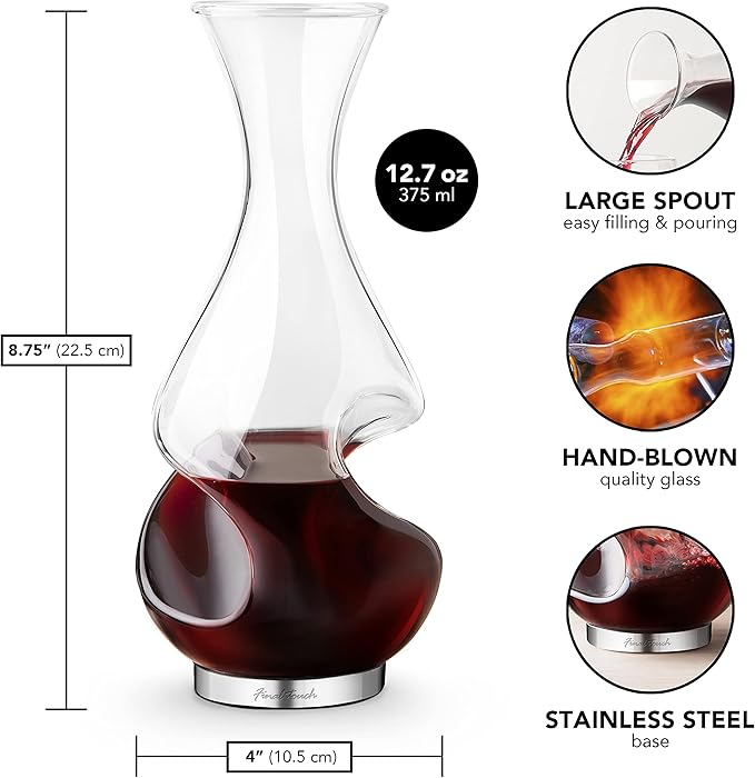 Final Touch Conundrum Wine Decanter Aerator - Superior Aeration & Oxygenation, Two-Phase Aeration Process, Enhances Flavor & Aroma, Elegant Stainless Steel Base, 375ml Capacity (WDA600)