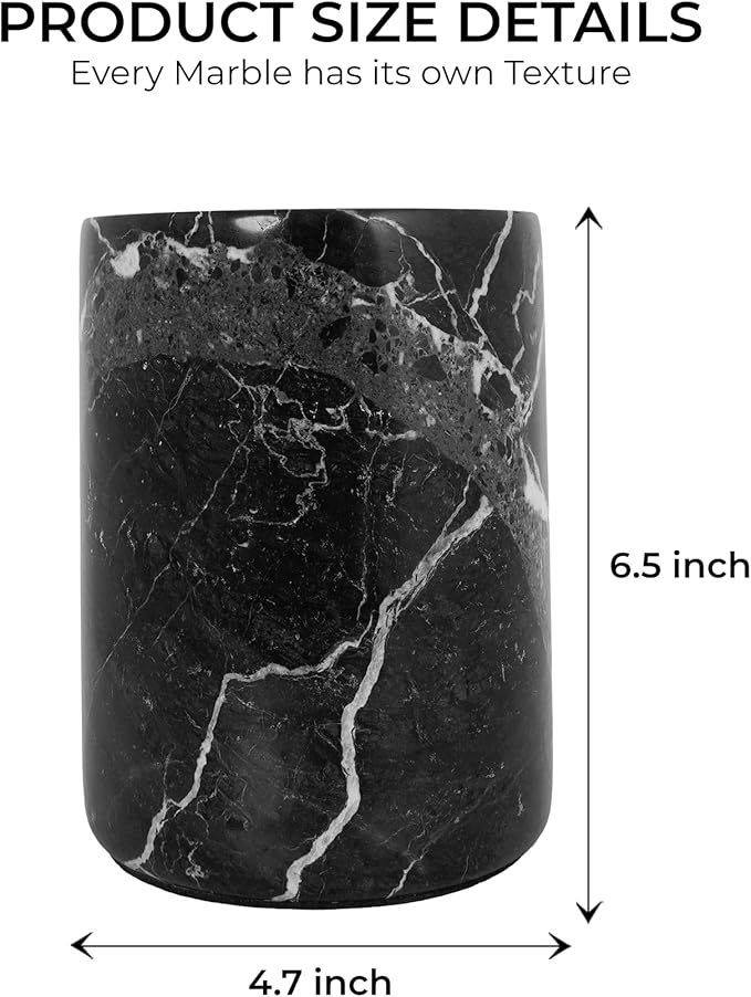 Marble Wine Cooler Black 6.5" Inches Handmade Beverage Cooler For Bar Accessories, Wine Chiller For Bottle and Champagne, Utensil Holder Or Bar Decor, Black