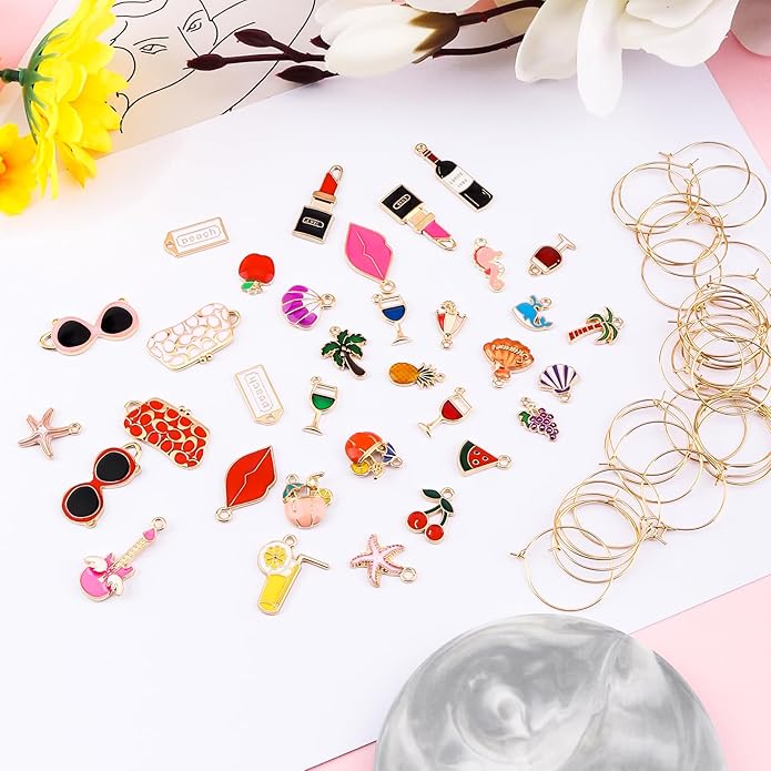 Oubaka 34 Sets Wine Glass Charms Wine Charms for Stem Glasses Wines Glass Markers Charm Identifier Drink Markers Wines Glasses Tags for Christmas Birthday Tasting Party Favors Decorations