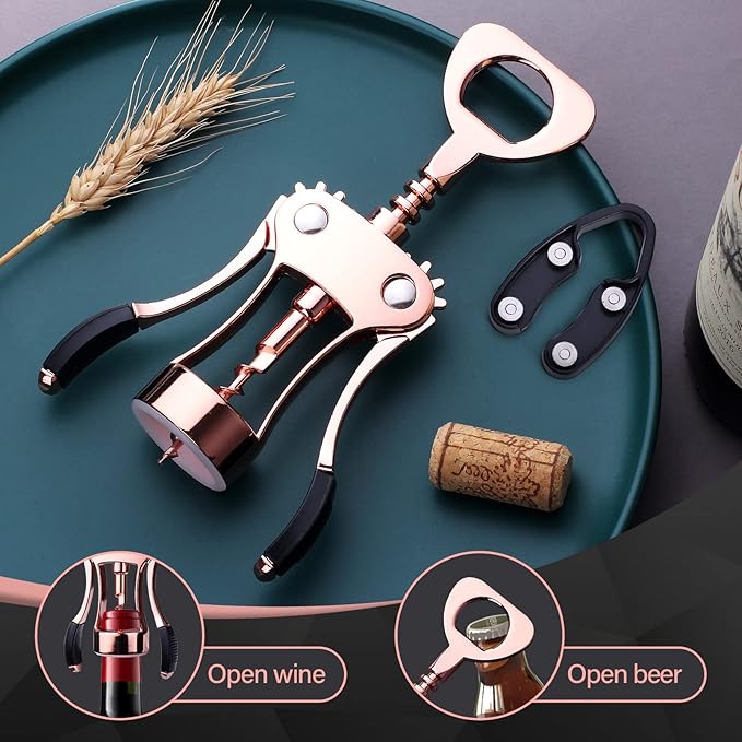 Wine Opener, Zinc Alloy Premium Wing Corkscrew Wine Bottle Opener with Multifunctional Bottles Opener, Upgrade