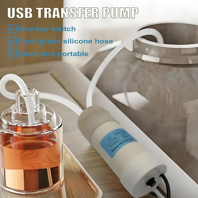 Wine Siphon Pump, Portable USB Electric Auto-Siphon Self Priming Food Grade Beer Transfer Pump for Home Brew Wine,Beer,Mead,Beverages and Kombucha, Mini Water Transfer Pump, No Mess Leak,Low Noise