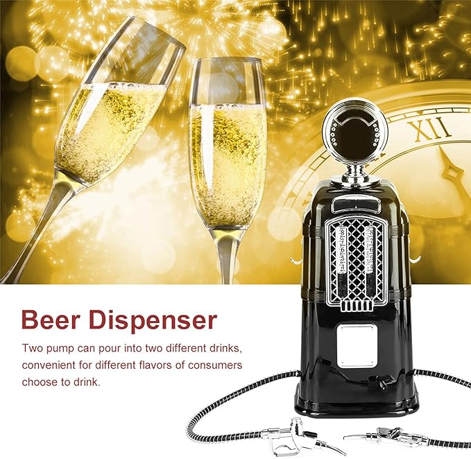 Pomya Beverage Pump Dispenser, 1000cc Double Guns Wine Beverage Pump Liquor Alcohol Beer Dispenser Beer Pump(Black) (Black)