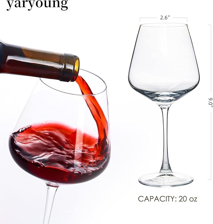 Red Wine Glasses Set of 6, 20 oz Large Burgundy Wine Glasses, Long Stem Wine Glasses for Wine Tasting, Perfect Ideal for Dinner Party, Wedding, Birthday