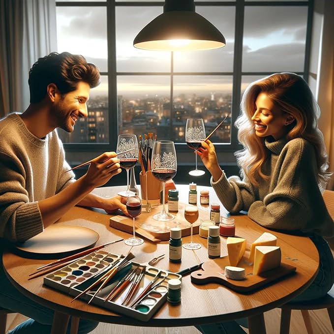 Wine Glass Painting Gift Set Do it Yourself! Creative Glassware Paint Kit Date Nights Two Wine Glasses & Accessories - Mother, Son, Daughter or Date Night - Valentines Day - DIY Winter Lover Gift
