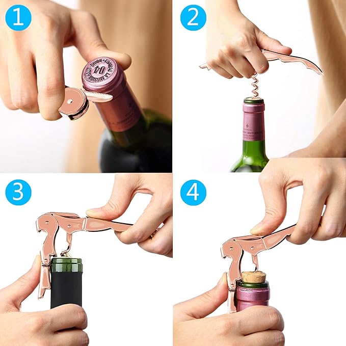Mirage Corkscrews Wine Key Double Hinge Wine Opener Waiter Corkscrews 2PCS Rose Gold + Rainbow
