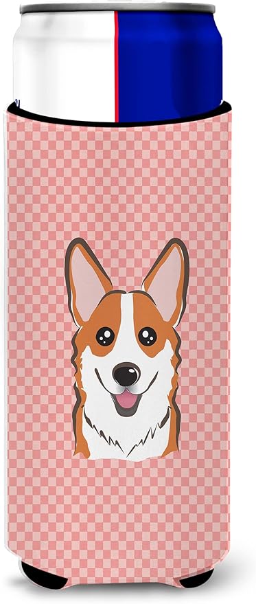 Checkerboard Pink Corgi Ultra Beverage Insulators for slim cans BB1254MUK