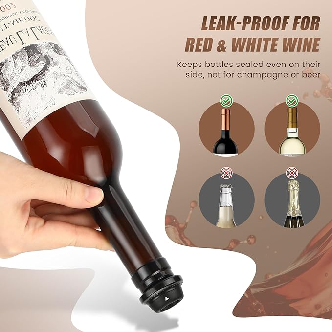 Wine Stopper, Wine Saver Vacuum Pump with 4 Reusable Stoppers, Wine Bottle Preserver & Sealer Keeps Fresh Longer, Ergonomic Handle, ideal Gift