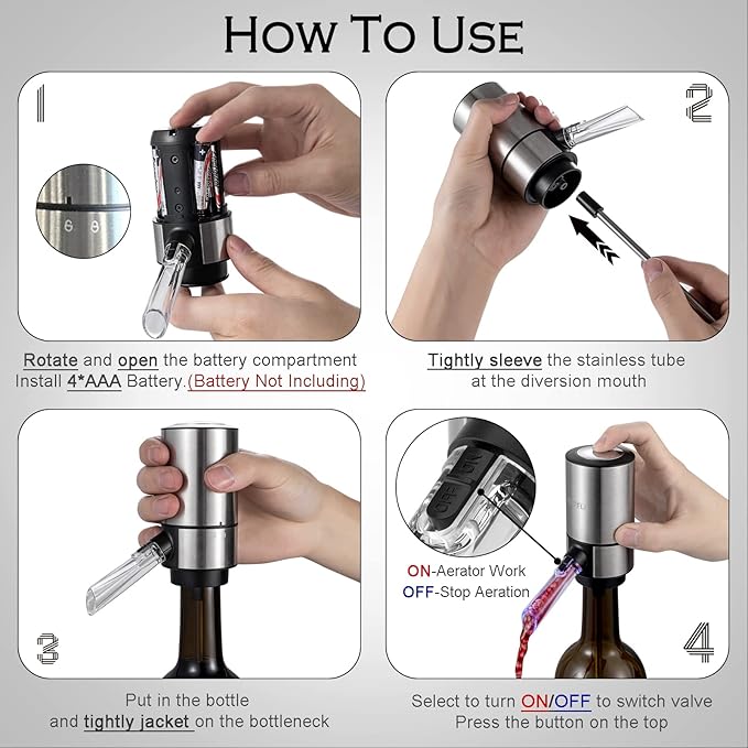 VENZELL Electric Wine Aerator and Pourer - Smart One-Button Wine Decanter with Automatic Vacuum Stopper and Dispenser