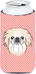 Caroline's Treasures BB1221TBC Checkerboard Pink Pekingese Tall Boy Hugger Can Cooler Sleeve Hugger Machine Washable Drink Sleeve Hugger Collapsible Insulator Beverage Insulated Holder