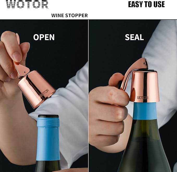WOTOR Wine Stoppers Stainless Steel Wine Bottle stopper Plug with Silicone Reusable Wine Saver Leak proof Keep Fresh Triple Color 3 pack
