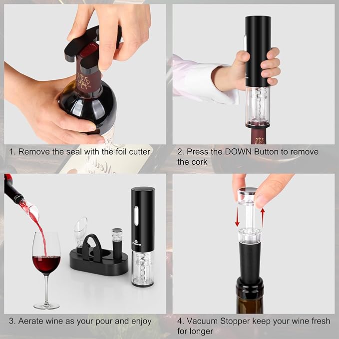 Philorn Electric Wine Opener, Automatic Electric Wine Bottle Corkscrew Opener, Gift for Home Party Bar Outdoor，Rechargeable