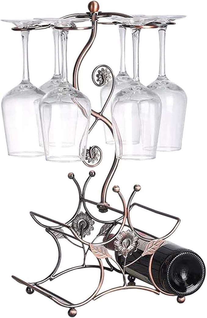 Wine Rack and Wine Glass Holder-Hold 4 Wine Bottles and 6 Glasses-Perfect for Home Kitchen Decor & Kitchen Storage Rack