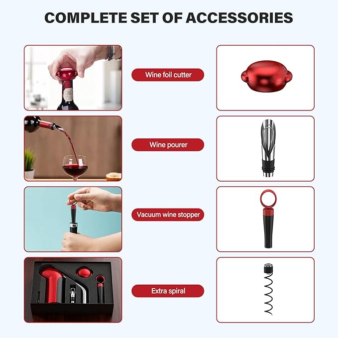 F-Elephant Wine Bottle Opener, Manual Vertical Lever Corkscrew Wine Opener with Foil Cutter, Extra Spiral, Wine Stopper and Pourer for Waiter, Bartender and Home Use