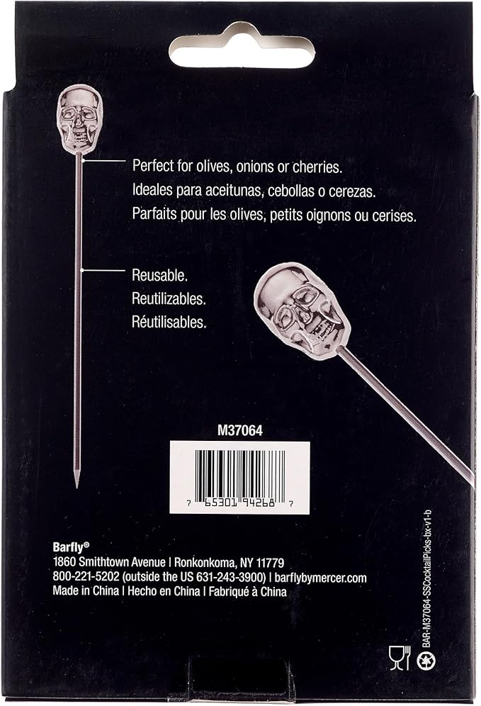 Barfly Cocktail Picks, Skull Top, Stainless