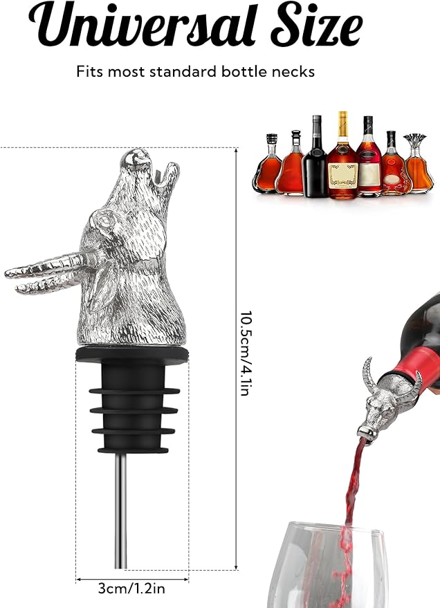 Wine Pourer for Wine Bottles, Stainless Steel Animal Bar Liquor Bottle Pourer Liquor Pour Spout for Liquor Bottles, Speed Pourer Wine Areator Spout Bottle Pourer for Alcohol (Bull)