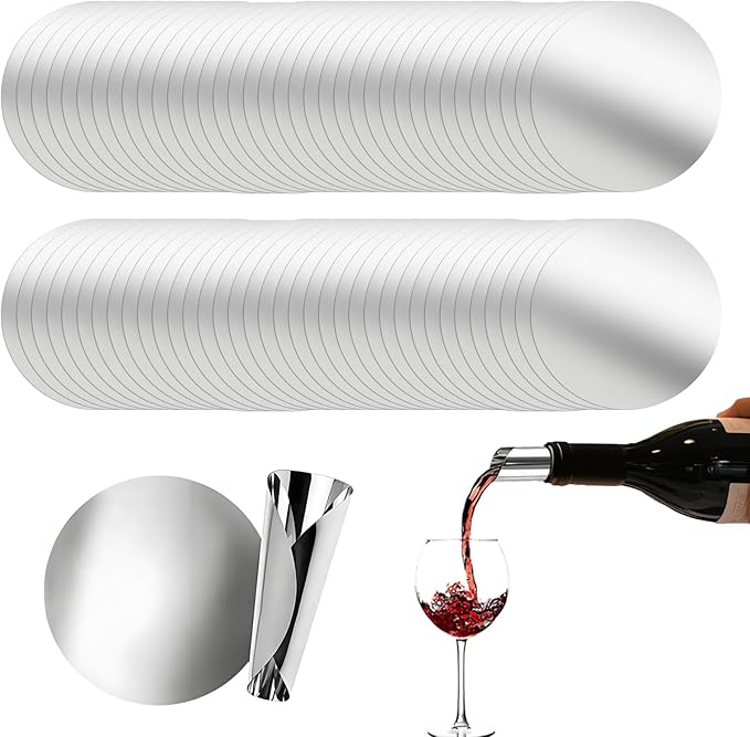 50Pcs Wine Pourer Discs, 3 Inch Disposable Anti-Drip Silver Pour Spouts for Liquor Bottles, Single-Use Design Prevents Flavor Mixing