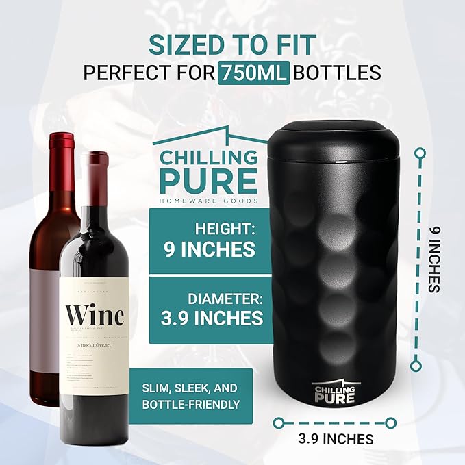 Vacuum Insulated Stainless Steel Wine & Champagne Bottle Cooler – Fits Most 750mL Bottles, Keeps Drinks Chilled for Hours (White)