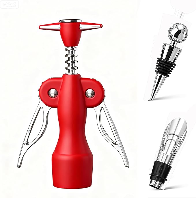 Beauty Inspired Corkscrew Wine Opener Set with Bottle Stopper and Aerator Pourer Dual Wing Design