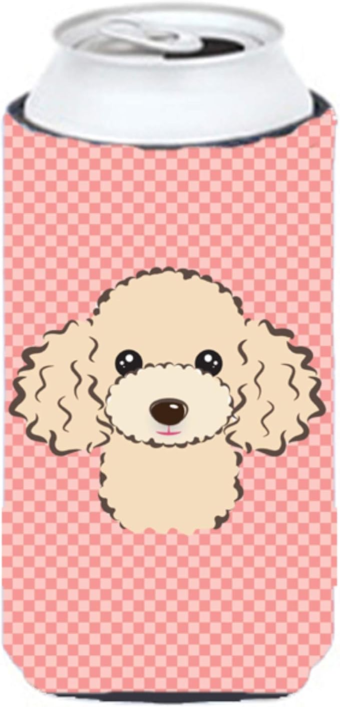 Caroline's Treasures BB1258TBC Checkerboard Pink Buff Poodle Tall Boy Hugger Can Cooler Sleeve Hugger Machine Washable Drink Sleeve Hugger Collapsible Insulator Beverage Insulated Holder