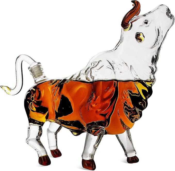 Charging Bull Whiskey Decanter - 1000ml El Matador Wall Street Bull Liquor Dispenser - Unique Glass Bullfighter Carafe for Bourbon, Scotch, Vodka - Cool Office Decor & Birthday Gift for Men, Boss