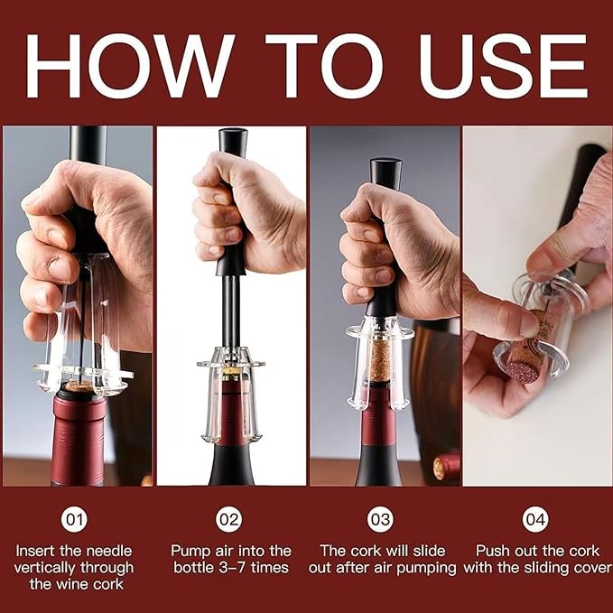 1 Wino on the Go Lovers Gift Set, 4-in-1 Wino on the Go Set, With Air Pressure Pump, Foil Cutter, Wine Pourer & Vacuum Stopper, Efficient Corkscrew Bottle Opener for Home Bar(Red)