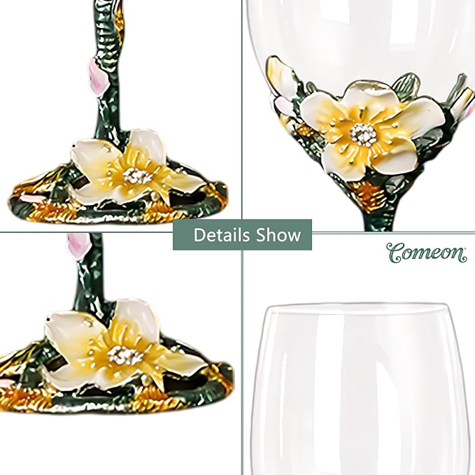 Wine Glasses Clear Handcrafted Champagne Glasses Enamel Apricot Blossom Wine Glass (Golden /2 set(gift box))