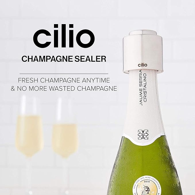 Cilio Stainless Steel Champagne Sealer, Bottle Stopper for Sealing Champagne Bottles Large