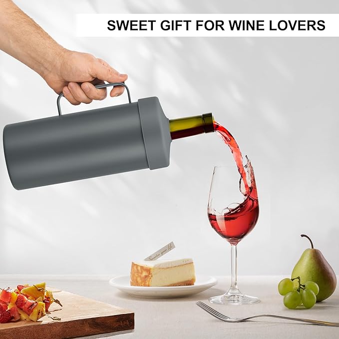 MAXSO 42oz Wine Chiller Iceless Cooler Tumbler - Gift for Wine Lovers, 2-IN-1 Stainless Steel Vacuum Insulated Bucket Portable Mug Cup Wine Accessory Keep Cold, Fit Most 750ml Wine & Champagnes, Grey