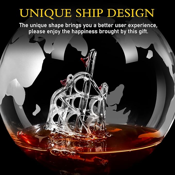 Whiskey Decanter Sets for Men, Whiskey Decanter Globe Set, Gifts for Men Dad Valentines Day with 2 Etched Globe Whisky Glasses for Liquor, Bourbon, Cocktails, Scotch liquor decanter Sets - 850ml