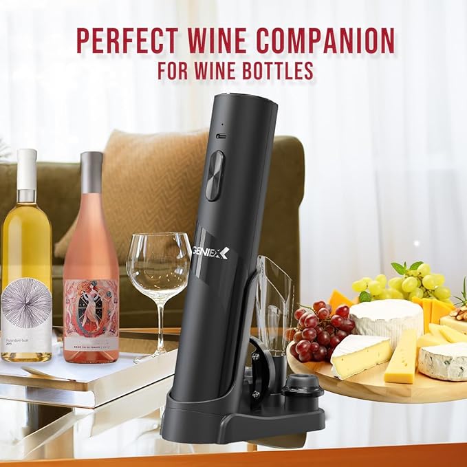 6‑in‑1 Electric Wine Opener with Charging Base — Auto Corkscrew Bottom + Automatic Wine Saver Top | Perfect Wine Gift & Ideal Father’s Day Gifts