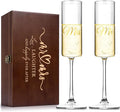 Mr and Mrs Champagne Flutes Set of 2, Crystal Bride and Groom Champagne Glasses, Engagement Bridal Shower and Registry Gifts for Couple Newlyweds, Wedding Anniversary Toasting Glasses with Wooden Box