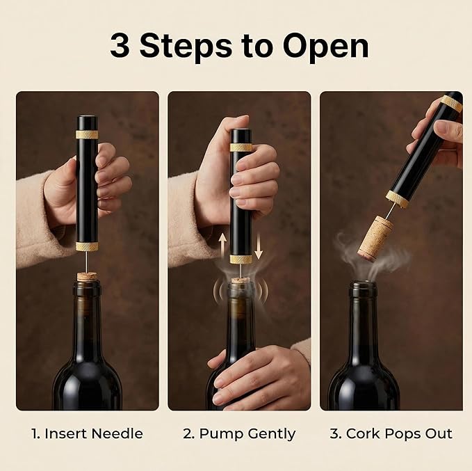 Wine Air Pressure Pump Bottle Opener Set, Efficient Corkscrew Bottle Opener,Easy Screw Out Tool,Great For Wine Lovers,Perfect Wine Gift. (gold)