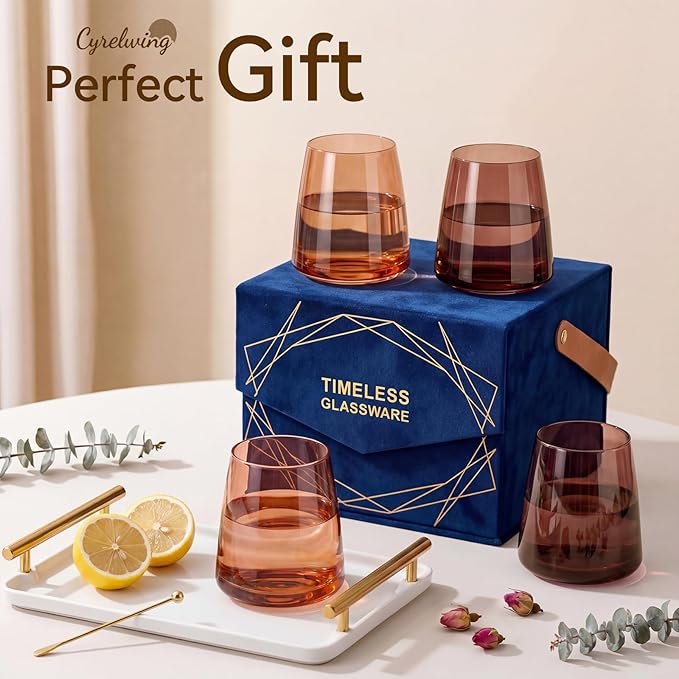 Melanin stemless wine Glasses Set of 6 Brown stemless wine glasses for Wine water,whiskies, juices, cocktails,Unique Gifts for Mother day Birthday Wedding Party