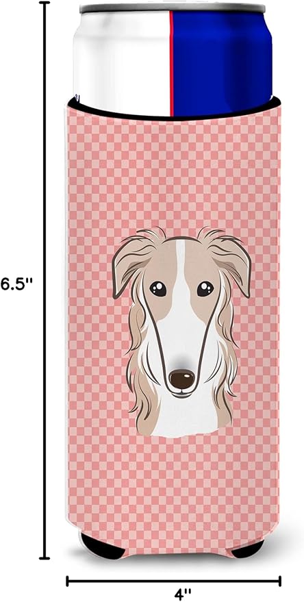 Checkerboard Pink Borzoi Ultra Beverage Insulators for slim cans BB1228MUK