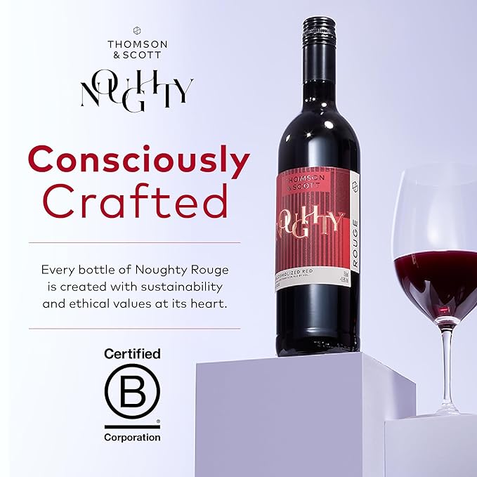 Thomson & Scott Noughty Red, Dealcoholized Rouge Non Alcoholic Red Wine, Dry, Ripe Fruit, Black Pepper, Rose, Cherries, Low Acidity, Organic, Low-Sugar, Syrah Grapes, <0.5% ABV, 750ml Bottle, 1 Pack