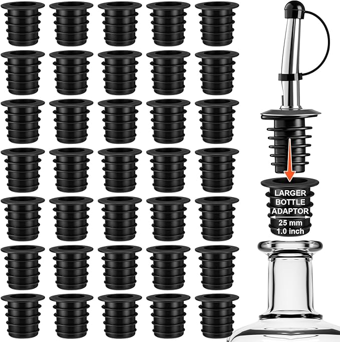 Maxdot 36 Pack Liquor Pourer Adapters for Large Olive Oil Bottles and Liquor Bottles, up to 1inch/25mm Neck Bottle, Converts Regular Size Spout to Large Pouring Spout