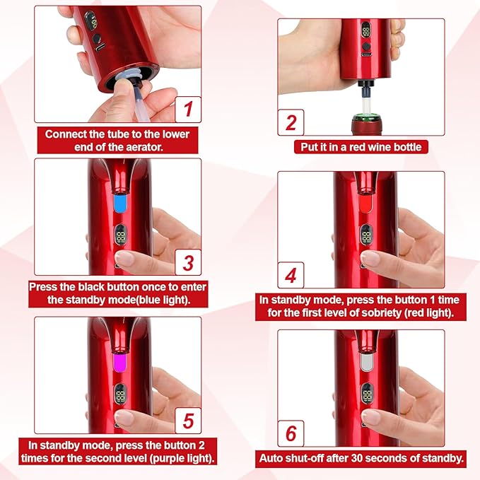 Fathers Day Gift|World Cup Viewing Party Supplies, Wine Aerator Electric Wine Decanter, Automatic Wine Dispenser Pourer with USB Rechargeable, Gift for Women,Men,Wine&Whiskey Lovers,Birthday (Red)